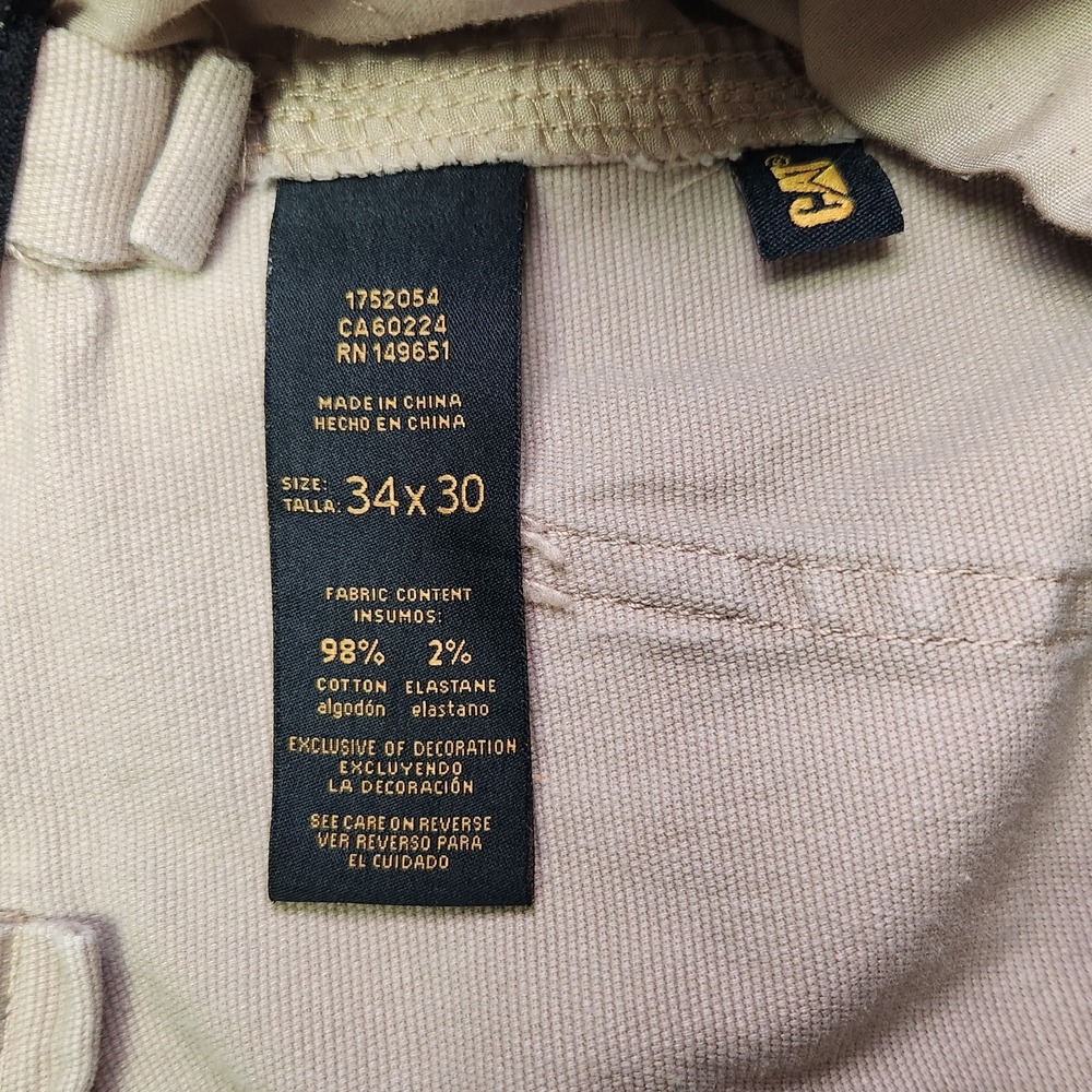 CAT Caterpillar Work Pants Mens 34x30 Khaki Stretch Utility Workwear - Picture 4 of 7
